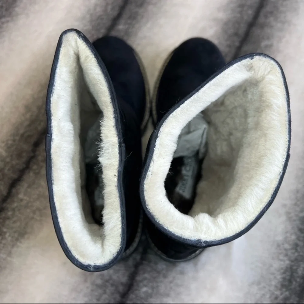 Jimmy Choo Hansel Flat Shearling Fur Lined Black Suede Boots